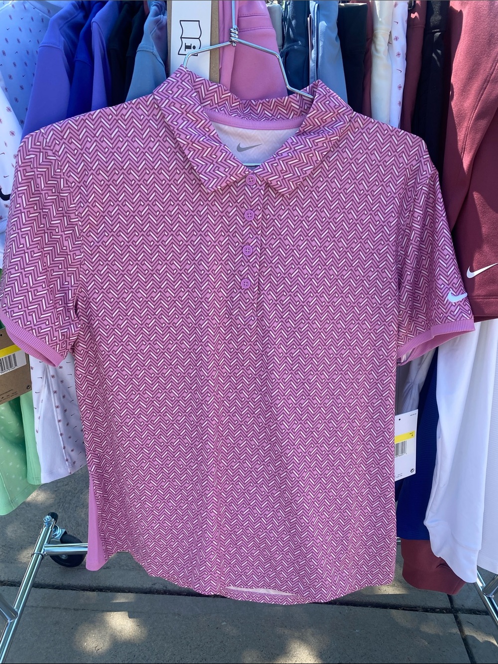 NWT Nike Women’s  Pink Geometric-Print Golf Polo, small